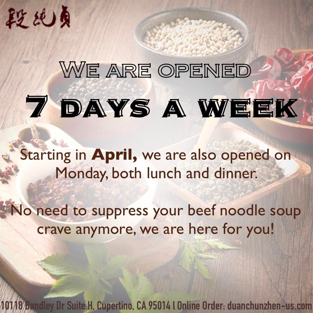 We are opened 7 days a week